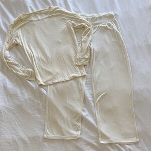 Ivory cozy earth wide leg pajama set